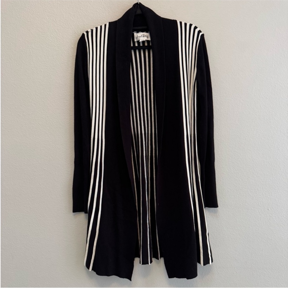 Joseph Ribkoff black and white striped open flowy cardigan/coverup size S